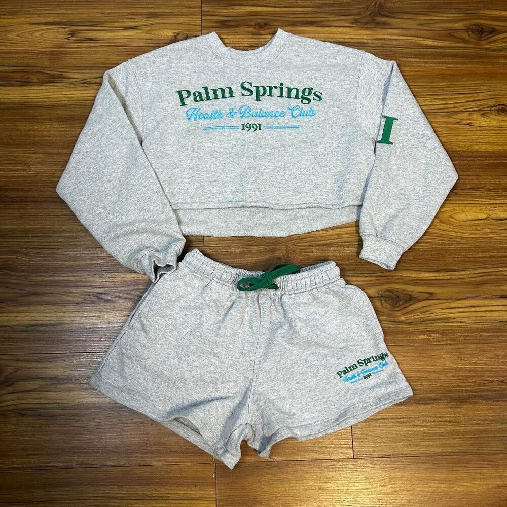 Palm Springs Health Balance Club Crop Sweatshirt Shorts Womens XS Gray